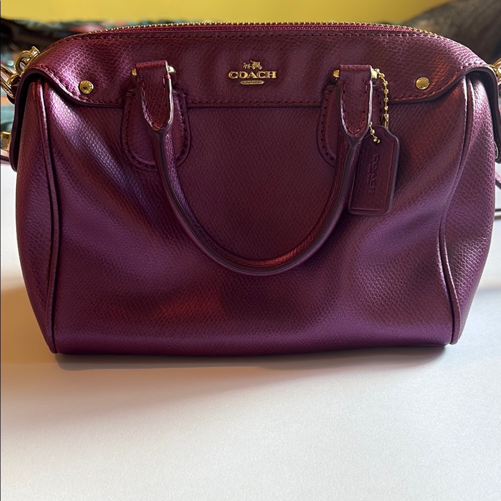 Coach Purple Leather Satchel with Gold Hardware